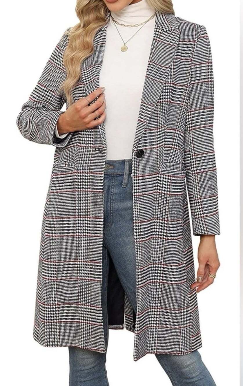 Sanctuary Crafted & Tailored Plaid Long Overcoat Button Lined Pockets XL
